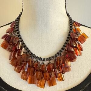 Joan Rivers Faceted Root Beer Lucite Cha Cha Bib Choker Necklace Signed Gunmetal